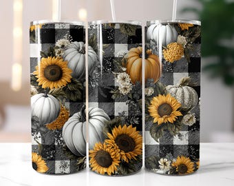 Halloween PNG Seamless Pattern Fall Tumbler Wrap Sublimation Designs Fall Png 20 Oz Skinny Tumbler Fall Floral Tumbler Wrap Pumpkins PNG