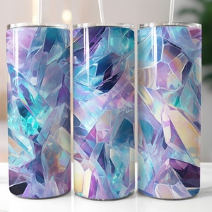 Seamless Crystal Tumbler Wrap, Holographic 20oz Tumbler Sublimation Design, Straight Tumbler Wrap, PNG Digital Download
