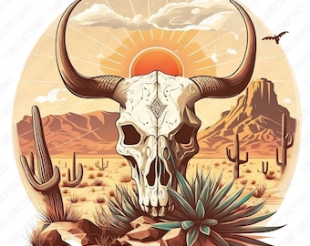 Cow Skull Western Desert, PNG Sublimations, Western Sublimations, Designs Downloads, Shirt Design, Sublimation Download