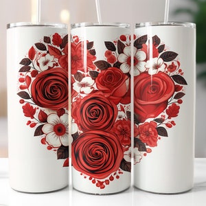 Valentines Tumbler Wrap, Roses 20oz Skinny Tumbler Sublimation Design, Tumbler Wrap, Instant PNG Digital Download