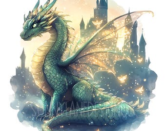 Dragons Watercolor Clipart, Fantasy Dragons PNG, Magical Fairytale Instant Download Paper Crafts Junk Journal Scrapbooking