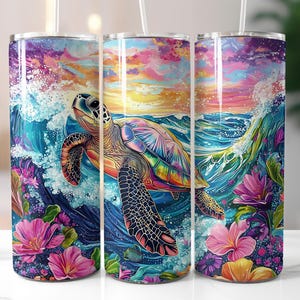 Turtle Tumbler Wrap, Sea Turtle Sublimation Designs, 20 Oz Tumbler Wrap, Beach Tumbler Designs, Png Digital Files