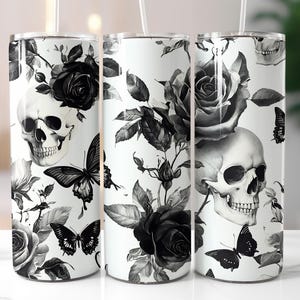 Skull & Rose Tumbler Wrap 20 oz Sublimation Tumbler Design ,9.2x8.3&quot; Straight Skinny Tumbler Wrap, Sublimation PNG, Digital Download
