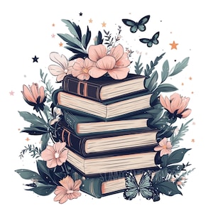 Flower Books Png, Book Png Design, Book Lover Png, Retro Aesthetic Art, Vintage Shirt Sublimation Digital Download