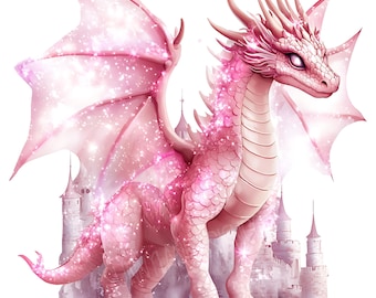 Dragons Watercolor Clipart, Fantasy Dragons PNG, Magical Fairytale Instant Download Paper Crafts Junk Journal Scrapbooking