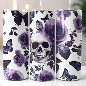 Gothic Skull & Rose Tumbler Wrap 20 oz Sublimation Tumbler Design ,9.2x8.3&quot; Straight Skinny Tumbler Wrap, Sublimation PNG, Digital Download