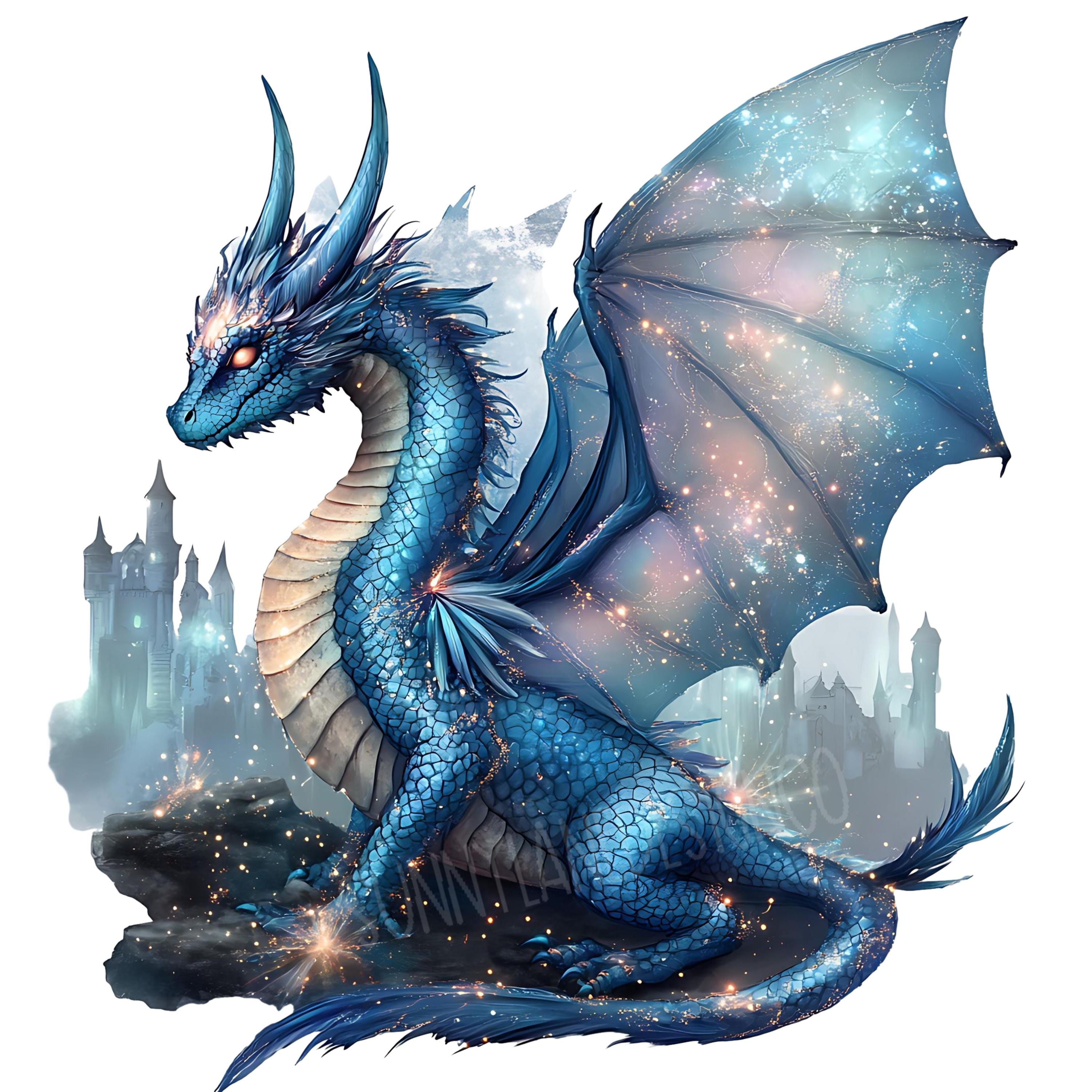 Dragons Watercolor Clipart, Fantasy Dragons PNG, Magical Fairytale Instant Download Paper Crafts Junk Journal Scrapbooking