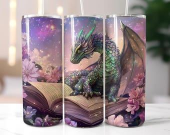 Dragon Book Tumbler Wrap, Romantasy Reader Dragon 20oz Skinny Tumbler Sublimation Design, Booktok Merch Tumbler Wrap, Digital Download