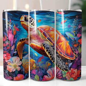 Turtle Tumbler Wrap, Sea Turtle Sublimation Designs, 20 Oz Tumbler Wrap, Beach Tumbler Designs, Png Digital Files