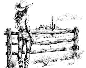 Vaquera del desierto occidental, sublimaciones PNG, sublimaciones occidentales, descargas de diseños, diseño de camisetas, descarga de sublimación