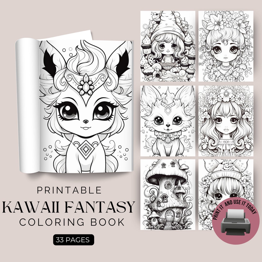 Printable Coloring Sheets for Kids, Kawaii Fantasy Coloring Book