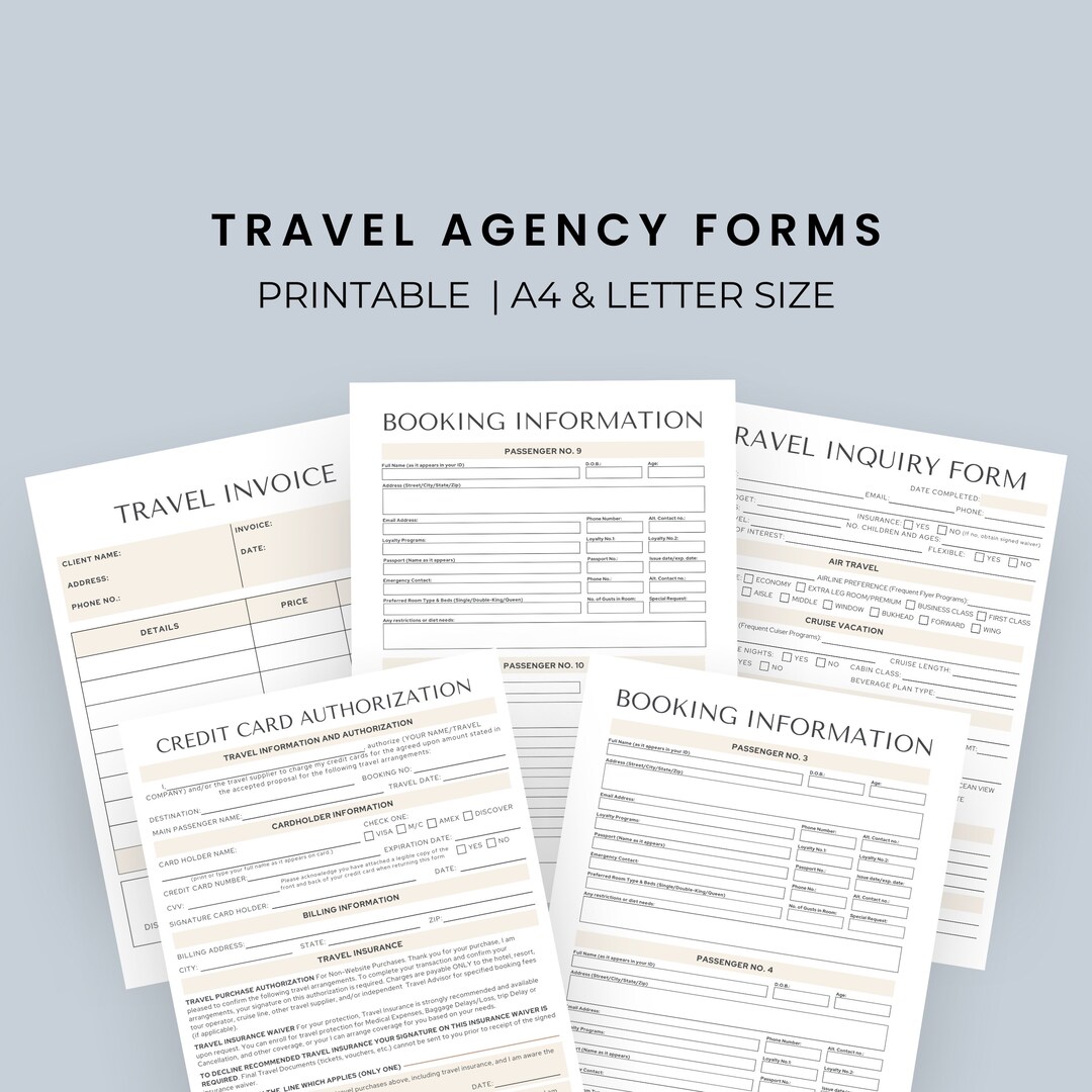 Printable Travel Agency Invoice Form Travel Agency Forms Etsy