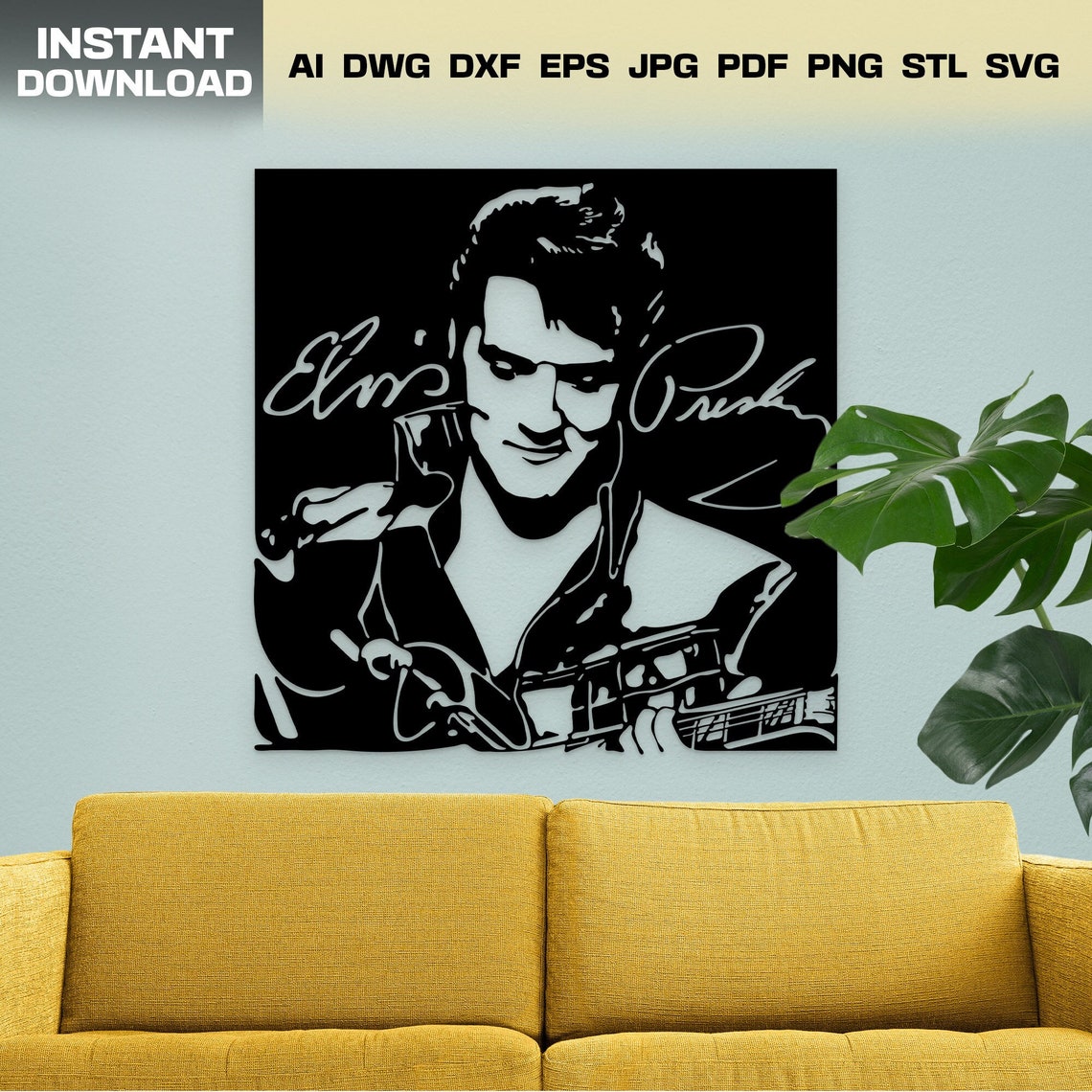 Elvis Presley SVG Wall Decor PNG Rock N Roll Vector Instant Download Ai