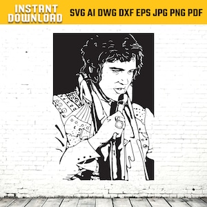 Elvis Presley Singing SVG file King of Rock & Roll Vector Instant download ai, eps, pdf, STL, PNG, jpeg File for laser cutting dxf, dwg