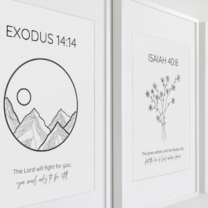 Christian Wall Art SET of 3, Bible Verse Wall Art, Digital Printable, Modern Bible Verse Wall Art, Scripture Christian Gift, Black and White