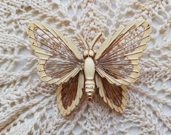Vintage Monet Brooch Butterfly White and Gold
