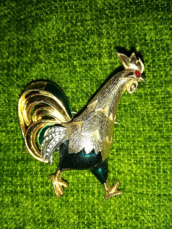 Vintage Brooch Cock Rooster Big with a Moving Wing - image 3