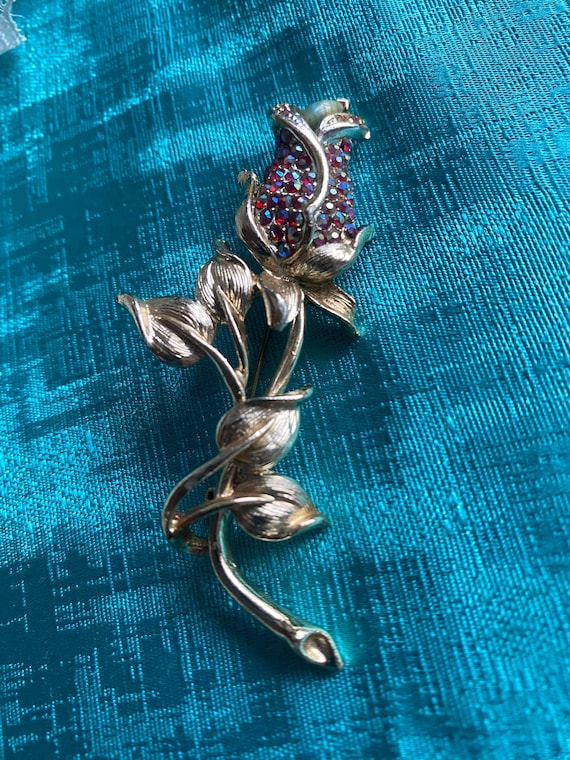 Broche Vintage Feuillage Cristal Autrichien Aurore Boréale - Bijou Doré Occasion