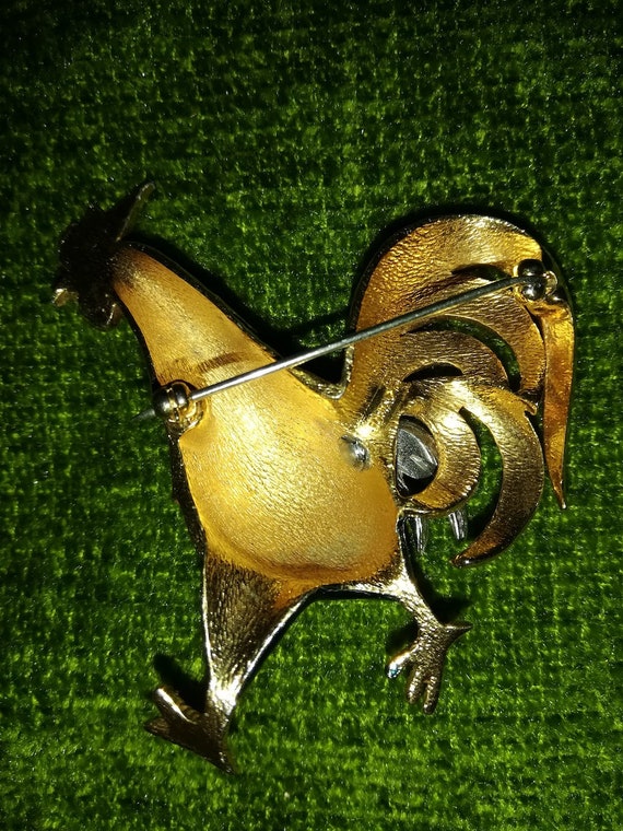 Vintage Brooch Cock Rooster Big with a Moving Wing - image 4