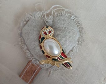ヴィンテージ ブローチ フクロウ 鳥 パール カラフル ゴールドトーン