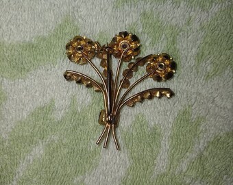 Broche Vintage Années 50 - Bouquet De Fleurs Violettes (Améthystes?) Sur Monture Métal - Occasion Bon État