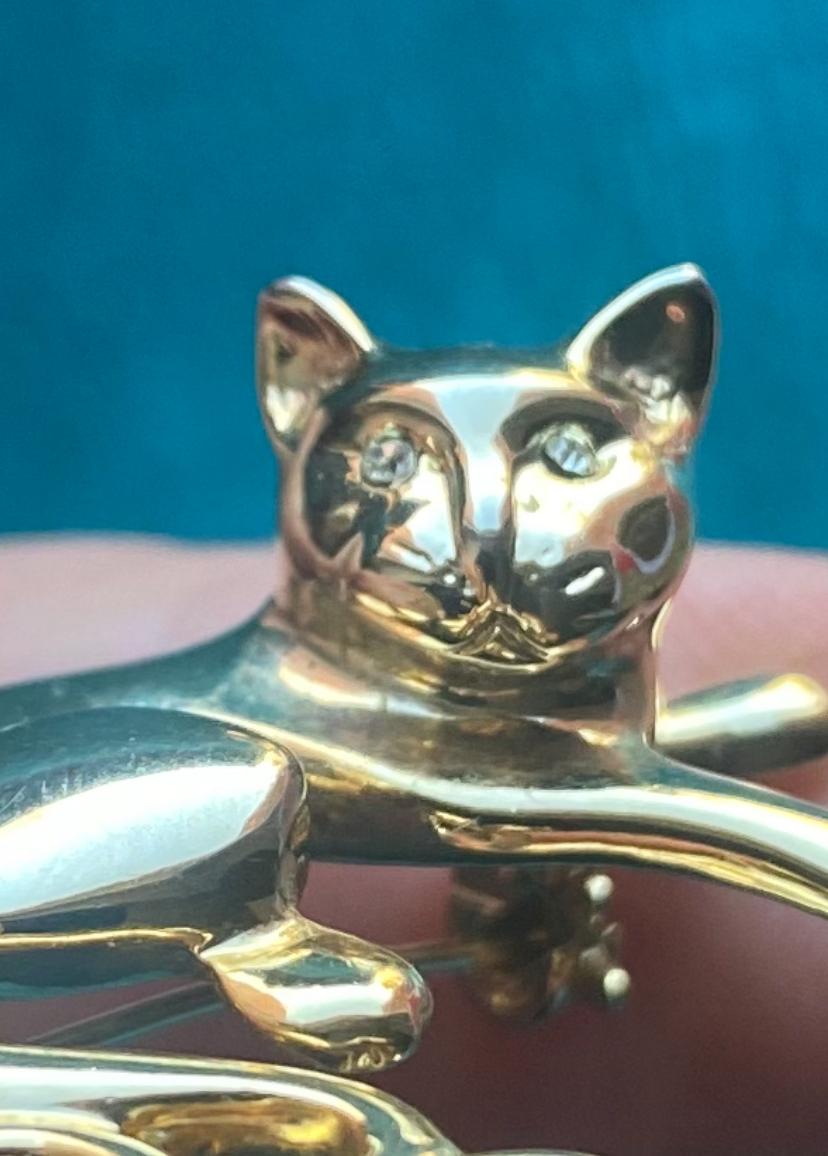 Broche Vintage Chat Et Souris - Bijou Fantaisie Rétro En Bon état