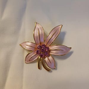 Vintage Brooch Pink Orchid Flower with Pink Rhinestones
