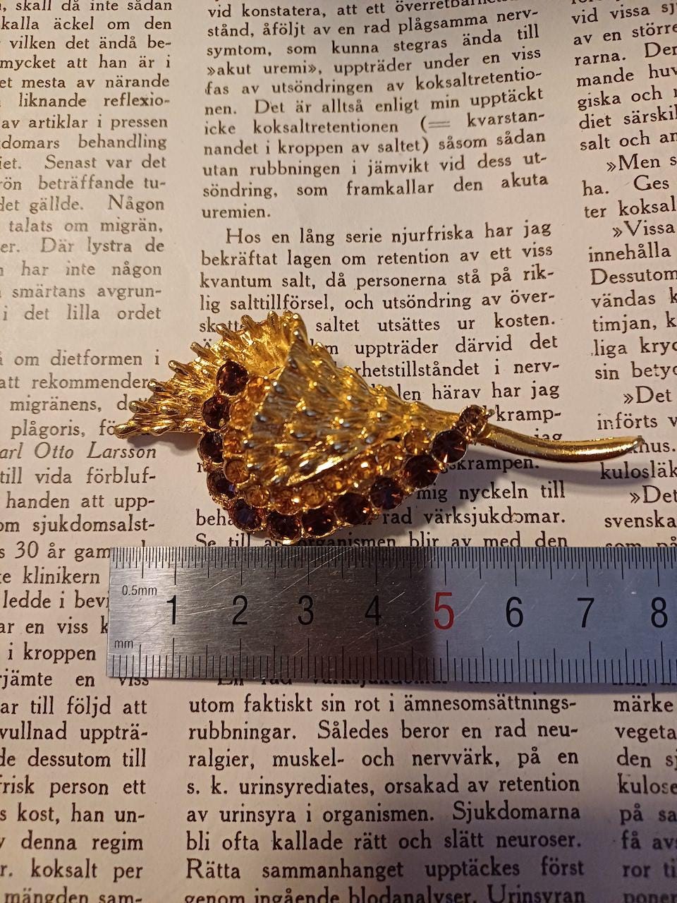 Vintage Brooch Cora Not Marked with Honey Stone and Golden Tone Enamel, image size:960x1280