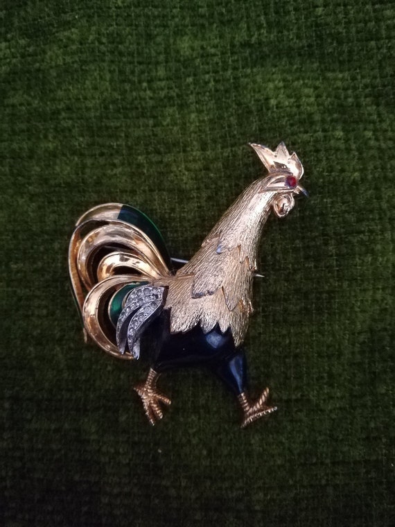 Vintage Brooch Cock Rooster Big with a Moving Wing - image 1