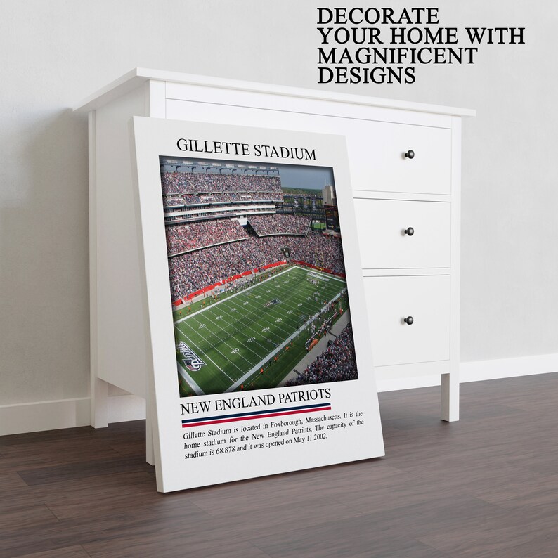 Gillette Stadium Print Gillette Stadium Poster Stadium Wall Art Black ...