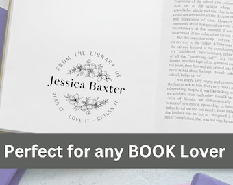 Custom Book Stamp, Floral Library Stamp, Personalized Teacher Gift