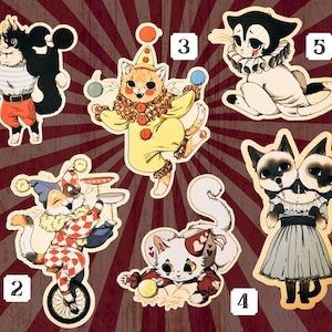 Vintage kattenstickers met circusthema