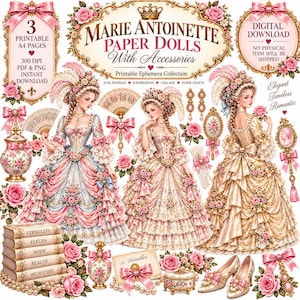 Marie Antoinette Paper Dolls With Accessories – Printable Ephemera Collection