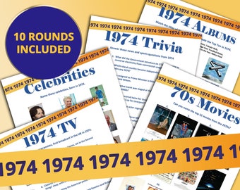 50th Birthday Quiz for Party or Anniversary Celebrations. 1974 Quiz. Printable Bundle of 10 Rounds – UK Themed