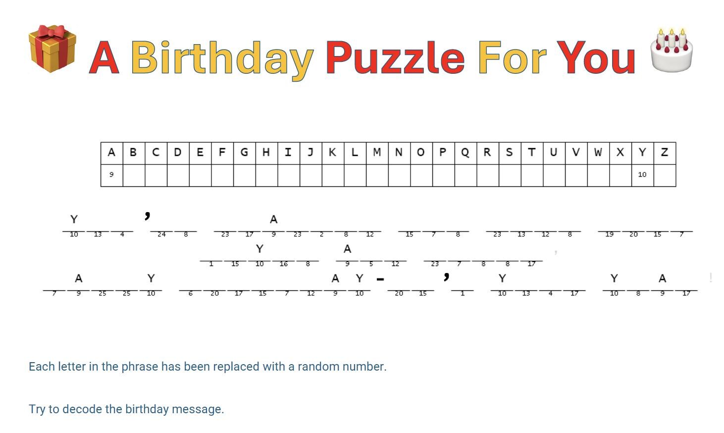 Printable Birthday Cryptogram Puzzle – UK English, Last Minute (PDF) - Etsy