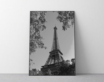 Art mural de la tour Eiffel, Art de Paris, décoration d'intérieur, affiche minimale, art noir et blanc, impression de la tour Eiffel, cadeau minimal, cadeau numérique