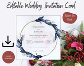 Gold Blue Luxury Wedding Invitation (Square), Navy Blue Invitation, Gold Print Wedding Invitation, Luxury Invitation Card, editable, canva