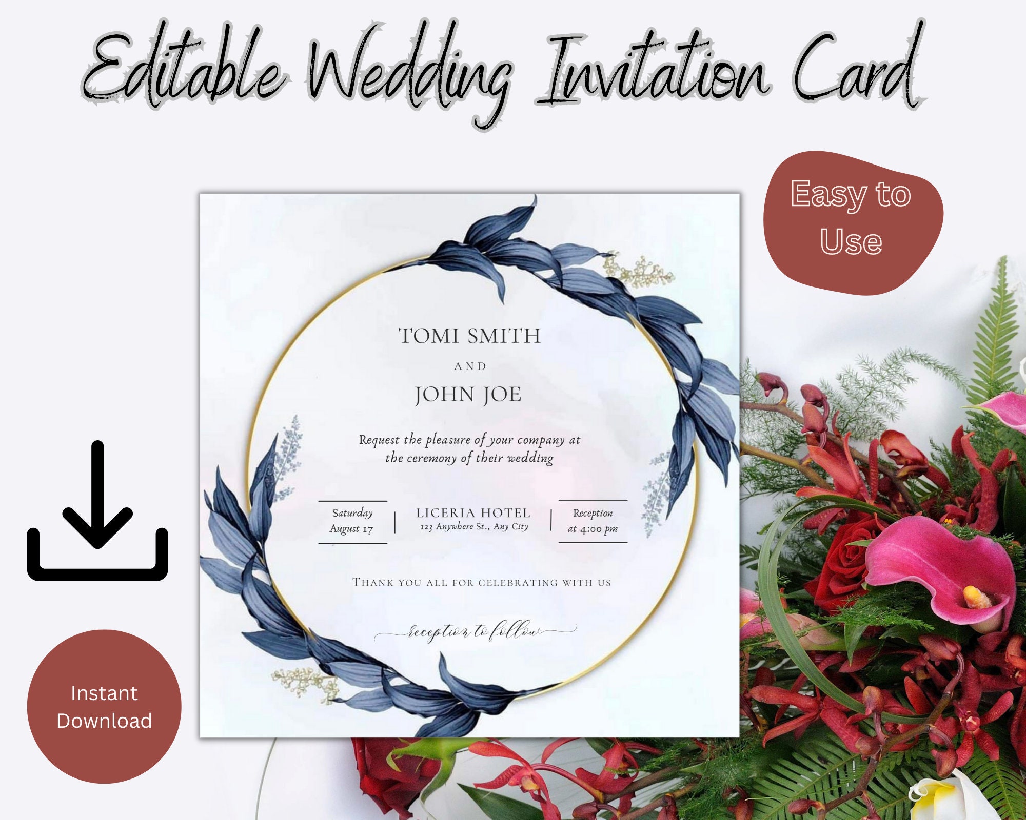 Gold Blue Luxury Wedding Invitation (square), Navy Blue Invitation ...