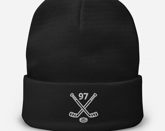 Personalized Hockey number hat - custom hockey player beanie gift - hockey team hats - Christmas gift for hockey player