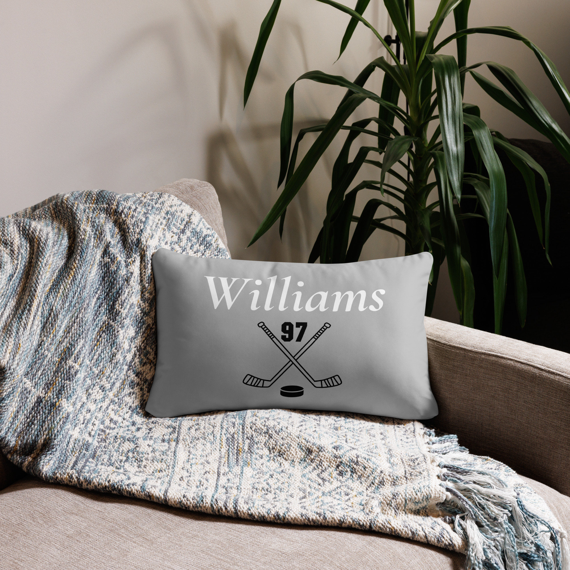 Hockey Theme Decorative Throw Pillow Cover Personalized