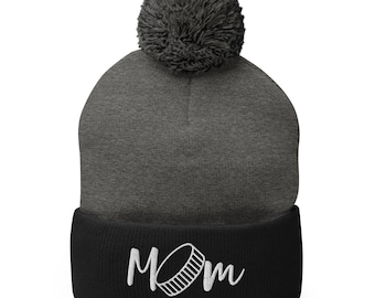 Hockey Mom Pom Pom WInter Beanie, Mama, Mom Hat, perfect hockey gift