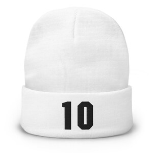 Personalized White Jersey Number Embroidered Beanie - Players custom hat