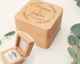 Personalized Engraved wooden Ring Box | Custom Engagement Wedding Double Ring Holder gift |  Bride Groom Jewelry Storage