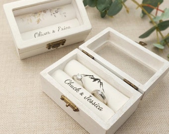 Personalized Engraved wooden Ring Box | Custom Engagement Wedding Double Ring Holder gift |  Bride Groom Jewelry Storage