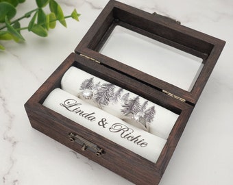 Personalized Engraved wooden Ring Box | Custom Engagement Wedding Double Ring Holder gift |  Bride Groom Jewelry Storage