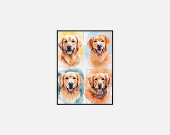 Golden Retriever Retro Poster - 12" x 16"
