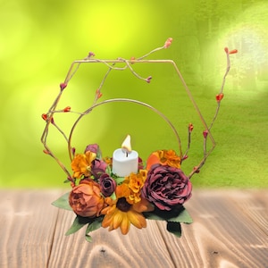 Fall Flower Centerpiece, Thanksgiving Table Decor, Gold Candle Holder, Thanksgiving Centerpiece, Tea Light Holder, Mantle Decor, Votive