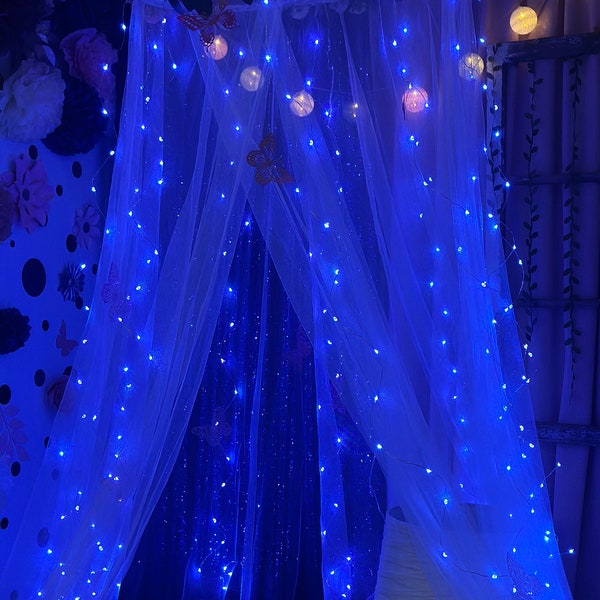 Flower Canopy with Fairy Lights (remote included) and Butterfly Accents, Bed Canopy, Floral Canopy, Flower Canopy, Crib Canopy Nursery Decor