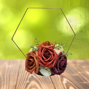 Floral Hoop Centerpiece: Handmade Faux Rose & Hydrangea Hexagon Decor