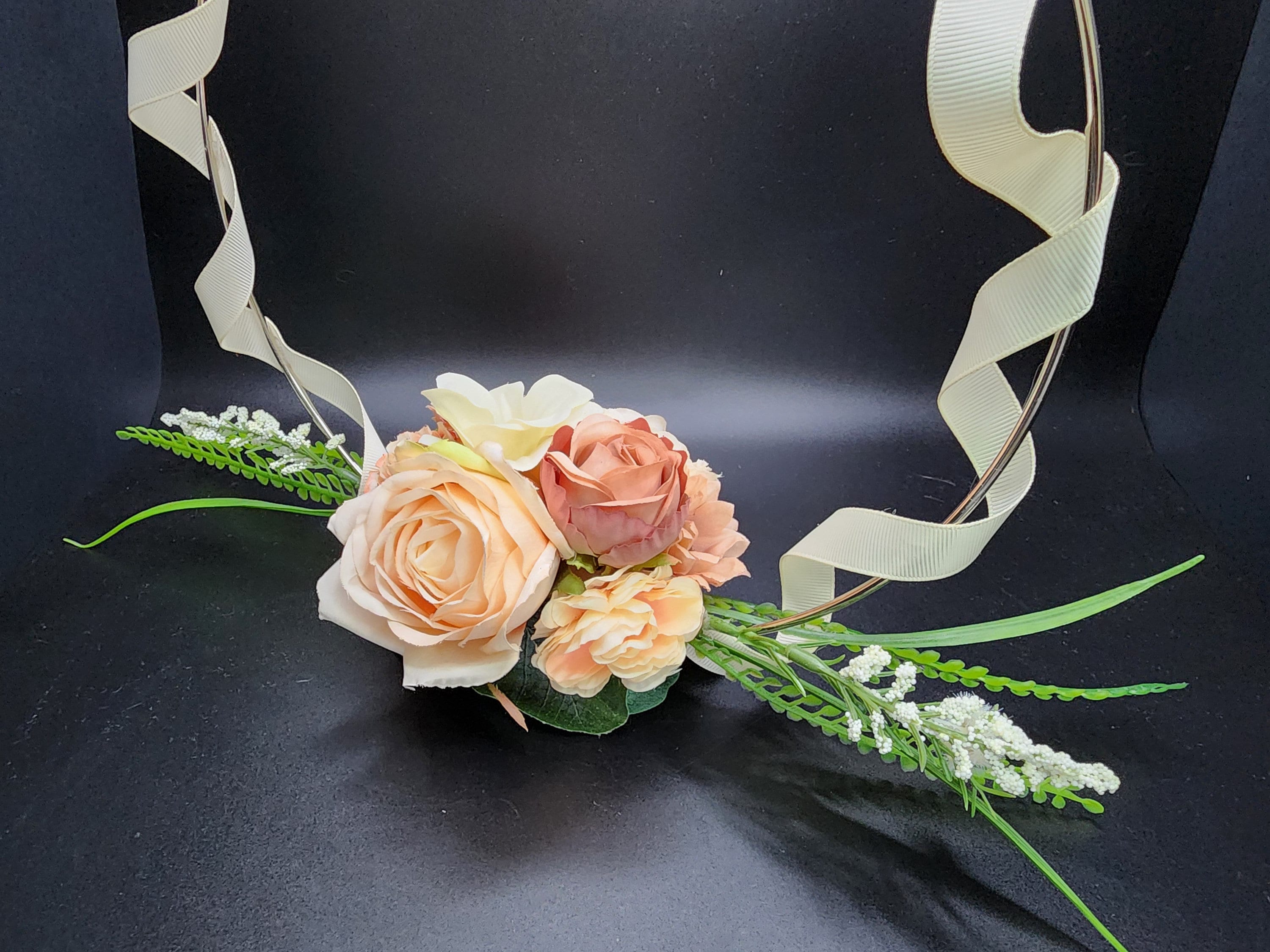 Centerpiece Ribbon Pink & White Floral Hoop Centerpiece: Silver Ring With Ribbon Bow - Etsy